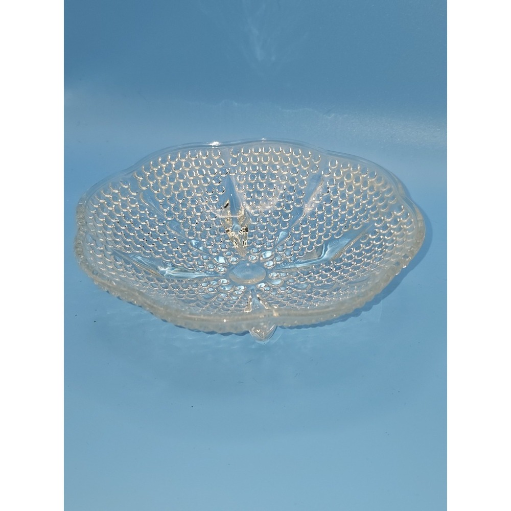 Hazel‎ Atlas Clear Glass Hobnail Beaded TEARDROP  4-Toed Footed Candy Dish Bowl.
